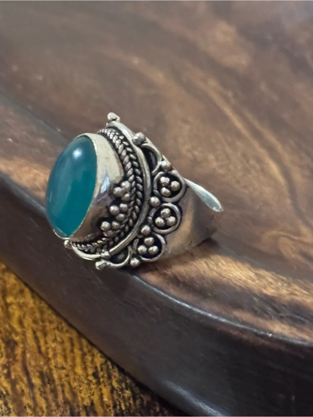 Green Onyx Stone Sterling-Style Statement Ring size 7